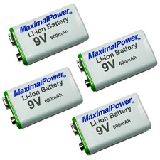4 Pack 9V Rechargeable Batteries 9 Volt Lithium ion 600mAh Li-ion Batteries