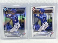 (2x) 2021 Bowman Chrome Draft  Rikelvin De Castro Refractor + Paper Blue Jays