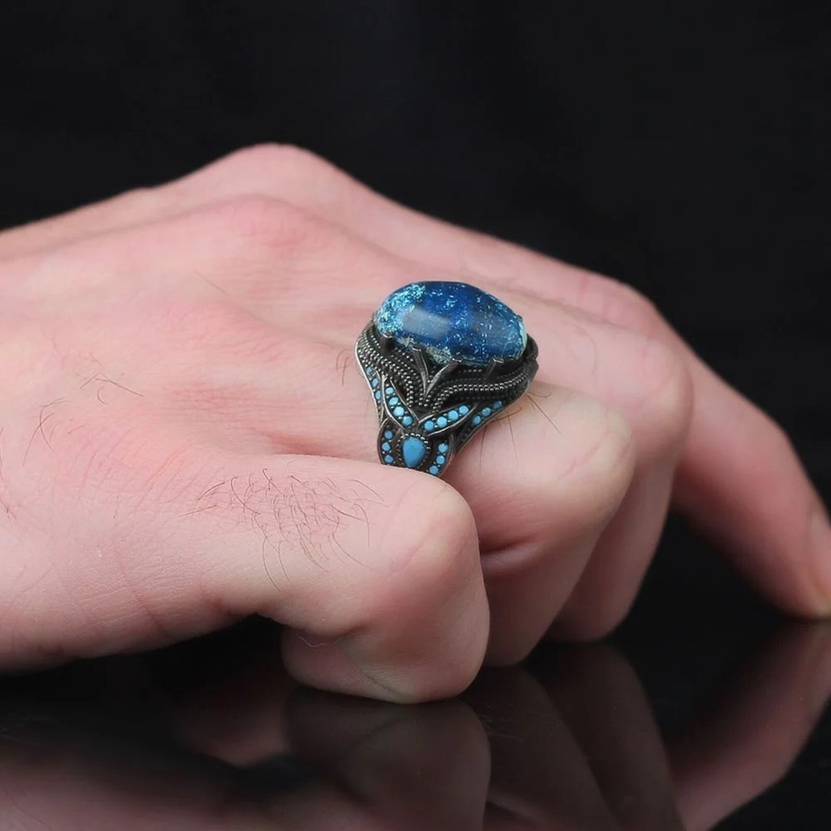 KAMBO Azurite Gemstone Ring – Star Of David Men's Ring In Solid Sterling Silver, Mystical Jewelry - View #9
