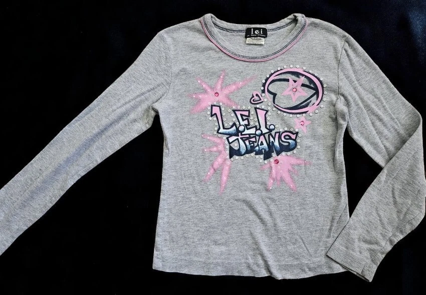 * L.E.I. Top gris brillante manga larga niñas talla 7-8 Foto 3 de 3