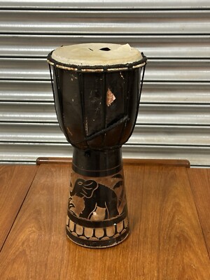 Vintage handgeschnitzte afrikanische Stammes-Bongo-Trommel (A/F)