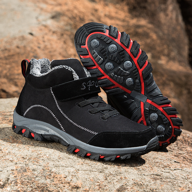 2022 Winter Men Boots Plush Leather Sneakers Shoes Outdoor Hiking Ankle Boots