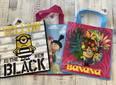 Minions  Reusable 3  Tote Treat Gift Bags 12''x13''x6''  Banana Fluffy Prison