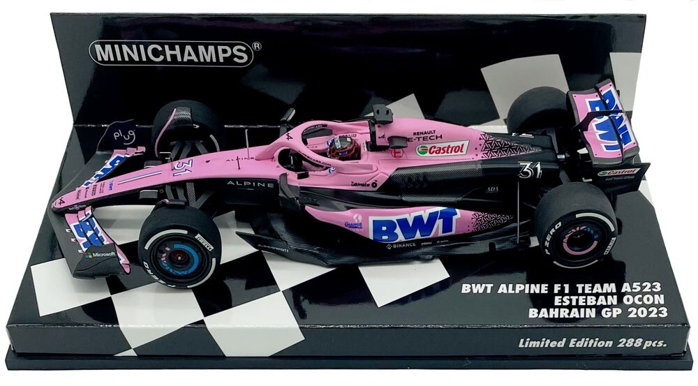Minichamps 1/43 BWT Alpine F1 A523 Esteban Ocon GP Bahreïn 2023 NEUVE