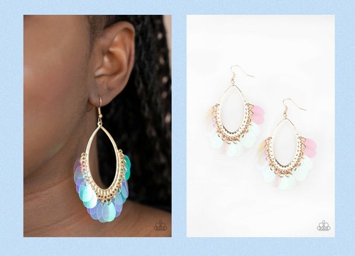 💥 Paparazzi MERMAID Magic IRIDESCENT Gold Earrings ~ HTF ~ LOOK💥 Beautiful