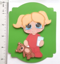 Girl Teddy Bear PJs MIlk  Dimensional Card Front Scrapbook Embellishment 481