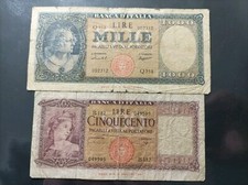 Coppia di Banconote 500 Ornata di Spighe e 1000 Lire Ornata di Perle