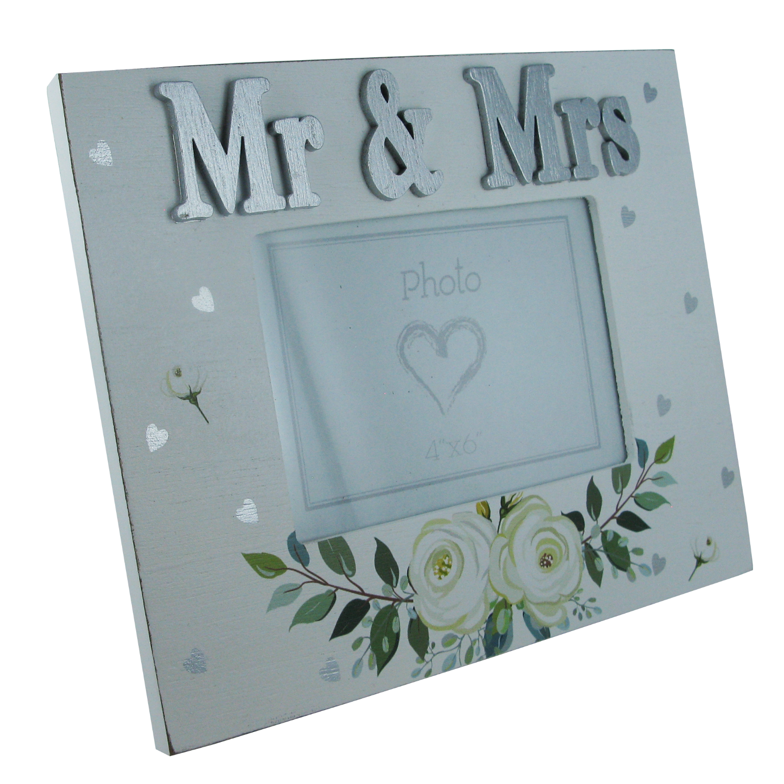 Mr & Mrs Photo Frame Wedding Present Venue Decor Anniversary Gift Floral 4x6""
