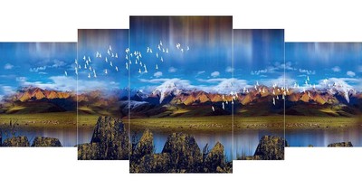 Modern Art Nature scenery UV Textured Panel Painting Set of 5, 42 X 18 inch
