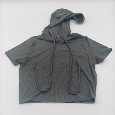 Best Cody Crop Top Girls Large Gray Hooded Drawstring Shirt