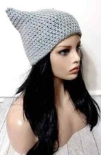 crochet handmade womans hat kitty cat ears beanie cozy gray new