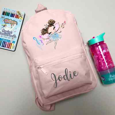 Personalisierter Ballerina Rucksack - beliebiger Name Kinder Mädchen Rücken 2 Schulranzen