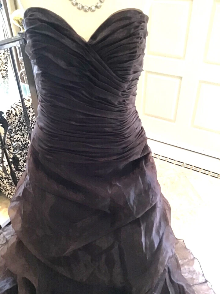 NUEVO Jordan Couture Desfile Baile de graduación Vestido Social con Falda Recogida Marrón 12 Foto 2 de 4