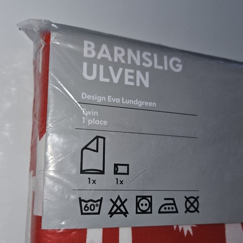 NEW Ikea Barnslig Ulven Red White Twin Size Quilt Cover + Pillowcase Wolf Dog? - Picture 2 of 7