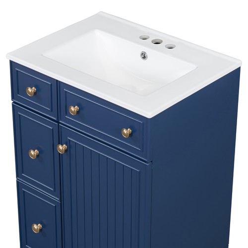 24" Bathroom Vanity w/Ceramic Sink, 2 Drawers, Freestanding Small Vanity Cabinet - Picture 10 of 21