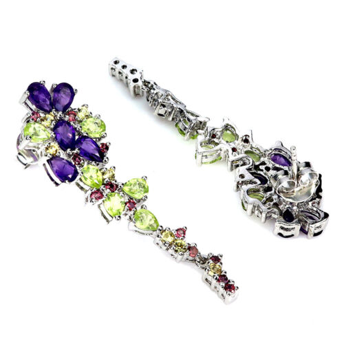 Summer 925 Silver Earrings Pear Amethyst Peridot Sapphire Gemstone Jewelry - Picture 3 of 14
