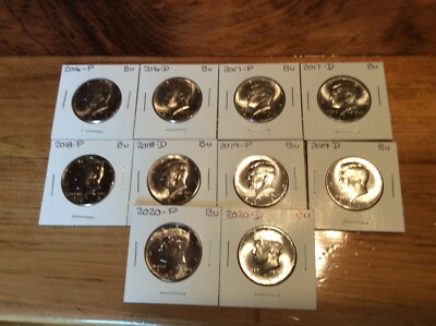 2016 2017 2018 2019 2020 P D KENNEDY HALF DOLLARS FROM MINT ROLLS 10 ...