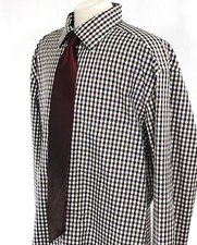ALFRED SUNG Gingham Check Dress Shirt sz XL Modern Fit Non-Iron Burgundy Blk Wht