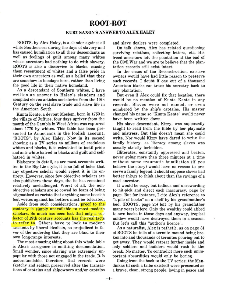 Root Rot - Kurt Saxon's rebuttal to fabulist & convicted plagairist Alex Haley - Image 4 of 4