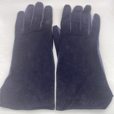 Vtg Navy Blue Leather  Suede 9.5  Women  s Gloves, Size Small