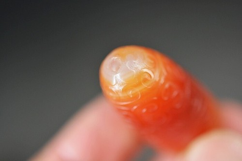Perle ancienne agate rouge naturelle tibétaine unique sculptée à la main Dzi *Fret* 49 mm A05 - Photo 5/6