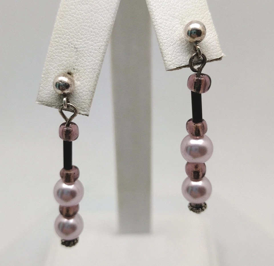 Pendientes colgantes rectos de plata de ley 925 Barbie rosa con cuentas joyas Foto 3 de 4