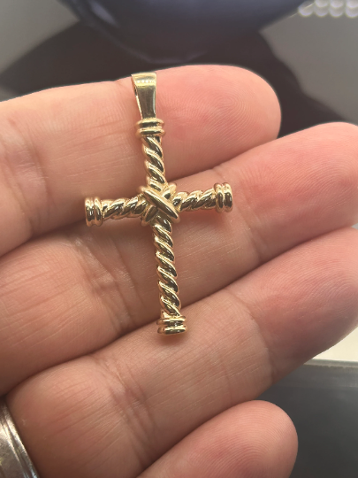 18K Solid Yellow Gold Rope Design Cross Pendant / Rope Gold Pendant ...
