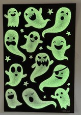 Halloween Glow-In-The-Dark Ghost Star Stickers Sheet New