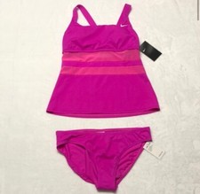 Nike WOMEN'S Swimsuit 2pc Tank Mesh Solid Edge X back SIZE Medium