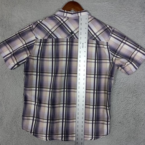 Prana Shirt Men's Medium Purple White Plaid Short Sleeve Button-Up Casual Summer - Picture 10 of 13