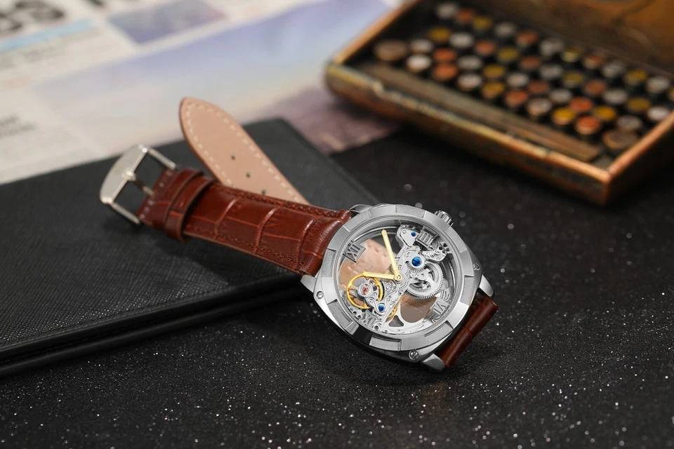 Reloj de Lujo Forsining Hombre Esqueleto Mecánico Impermeable Cuero Hueco Foto 3 de 4