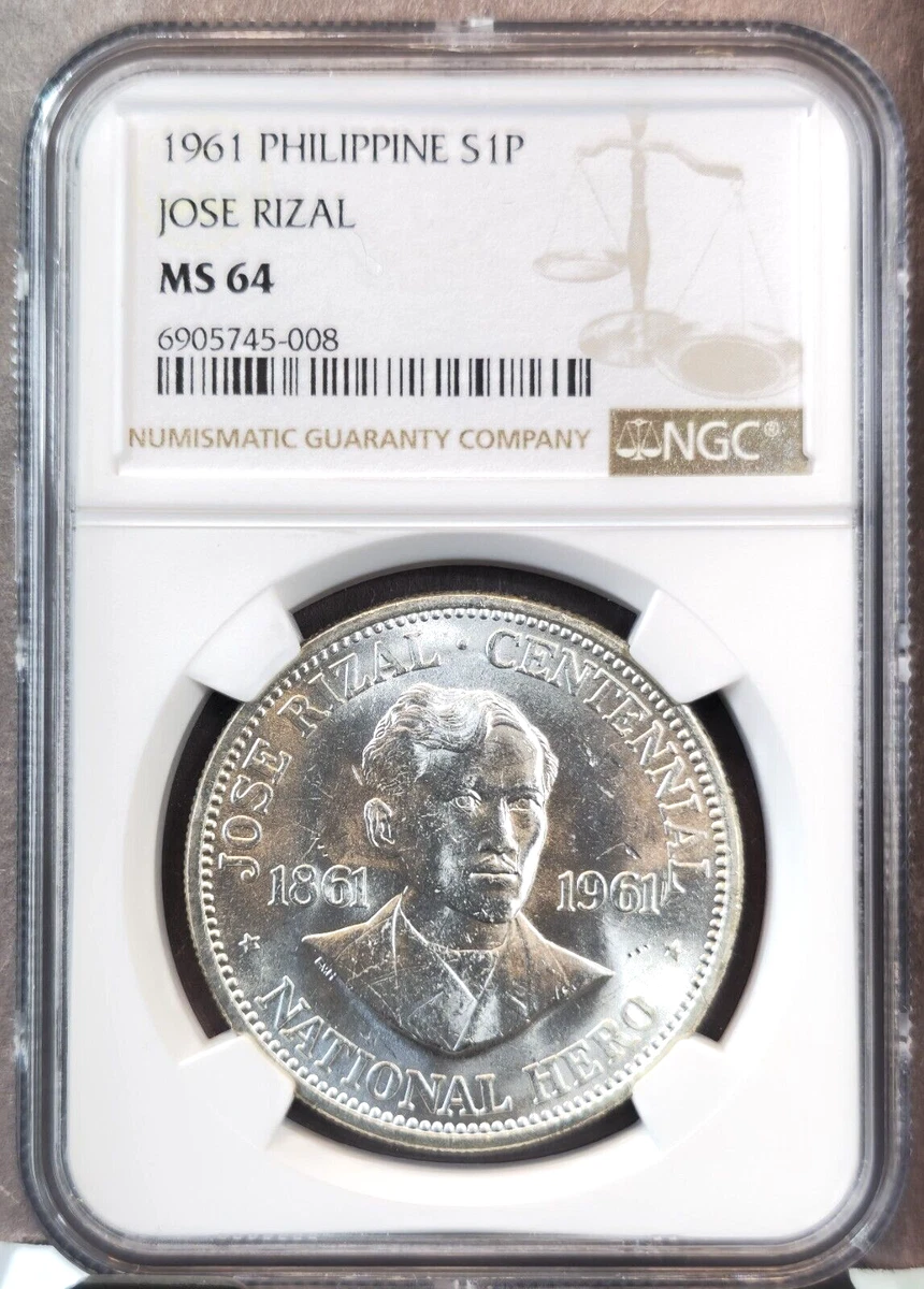1961年フィリピン ホセ・リサール1ペソ記念銀貨 PCGS認証 トーン❗️ 1961 Philippine Coins for sale | eBay