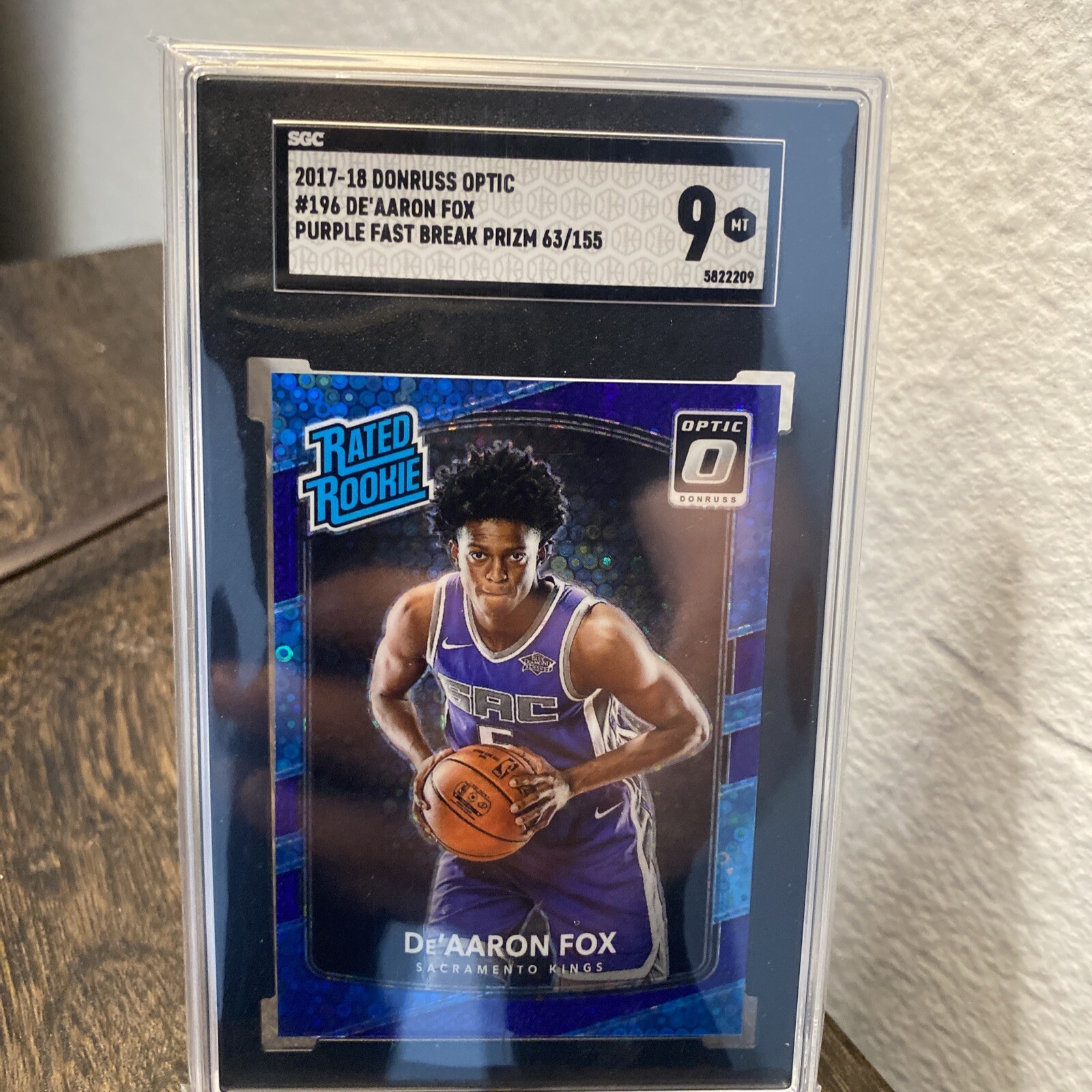 2017 - 18 Donruss Optic De’Aaron Fox #196 Purple Fast Break 63/155 SSP sgc 9