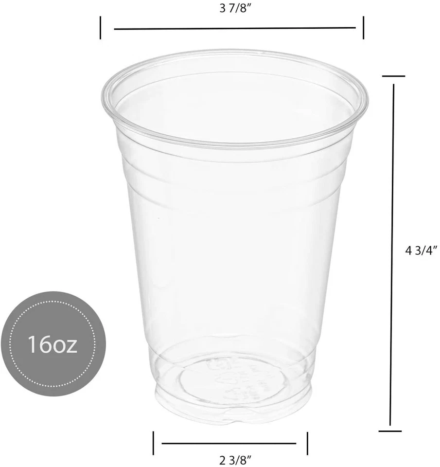 Tazas de plástico PET desechables ultra transparentes de 16 oz con tapas y pajitas estuche de 1000 Foto 4 de 4
