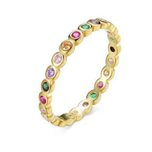 Rainbow Ring Stackable Style for Women Silver Tone Full Zircon Bezel Design Band - Picture 8 of 11