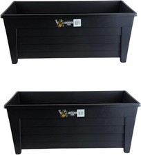 2x 55cm Black Trough Planters Large Plastic Flower Pots Garden Patio Balcony