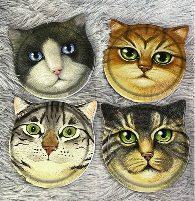 Clair de lune Set of 4 Cat Face Ceramic Coasters