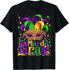 Mardi Gras Carnival Beads Mask Feathers Hat Men Women Kids T-Shirt