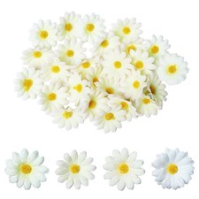 100 PCS Artificial Daisy Flower Head 1.5 Inch White Fake Daisies Fabric Crafts