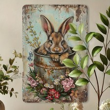 2DVintage Easter Bunny Metal Sign Rustic Wall Art Home Bedroom Garden Cafe Decor