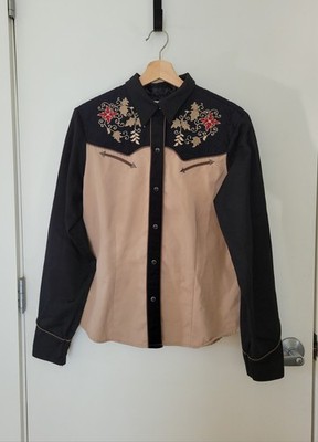 Vintage Roper  Denverwhite Western Shirt Rodeo Cowboy size L /M Bull Ride