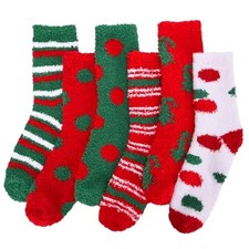 6 Pairs Christmas Fuzzy Socks Cozy Fluffy Winter Warm Slipper Socks for Womens