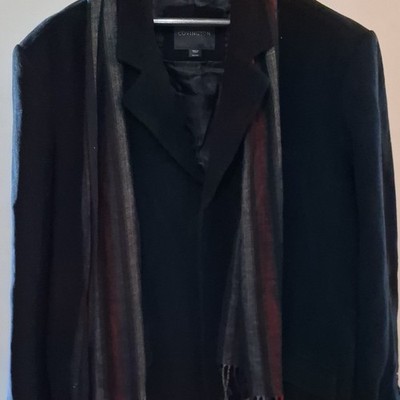 Covington Overcoat Mens 2XL Black  Wool Blend 4-Button Notch Lapel Scarf