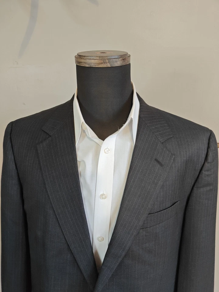🇺🇲 Brooks Brothers Madison 44L Gray Stripe Wool Sports Coat Made In Italy - Image 2 of 4