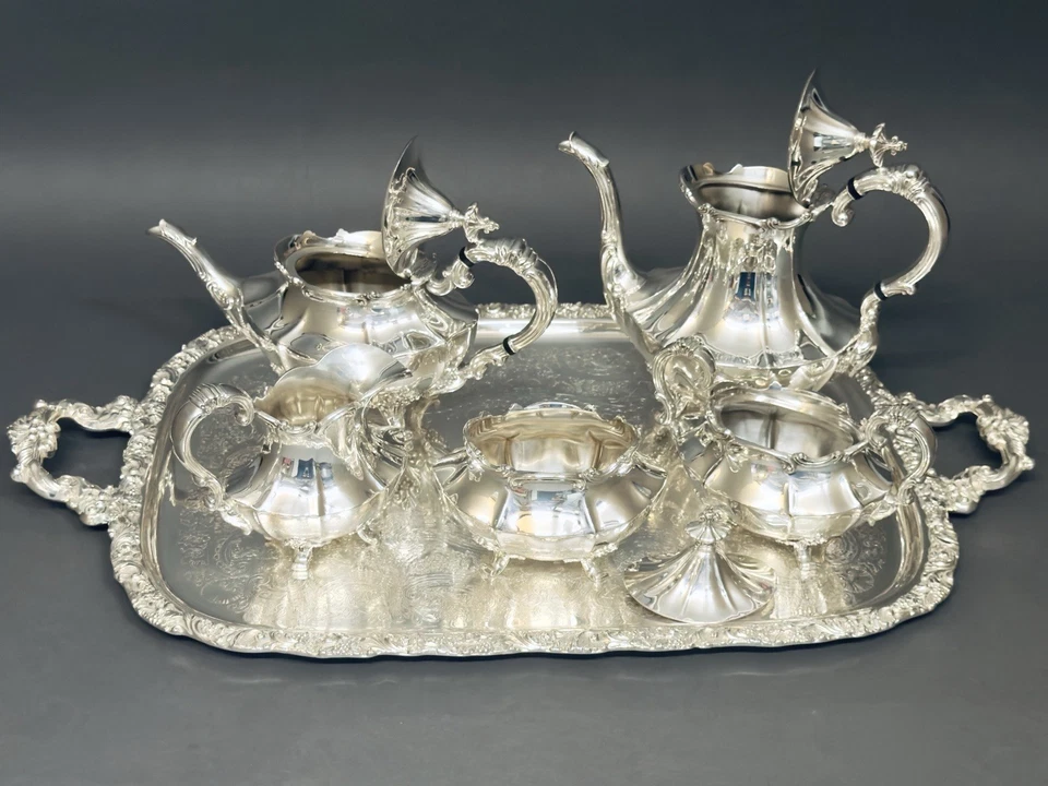 Чудесный антикварный чайный сервиз Reed & Barton в викторианском стиле 5 на подносе Webster Wilcox - Изображение 4 из 4