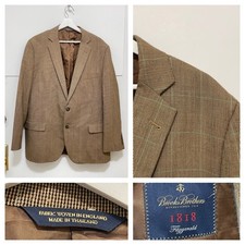 Brooks Brothers 1818 Sportscoat Jacket Gold Beige Houndstooth nailhead Wool 46R