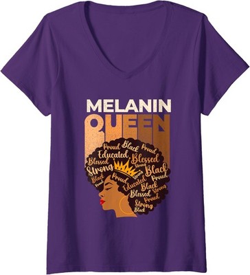 Melanin Queen Design History Design Melanin Ladies' V-Neck Tshirt