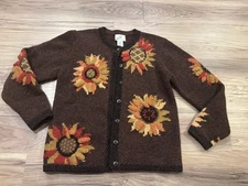 Susan Bristol Wool Sweater Womens S Sunflower Cardigan Granny Floral Bloomcore