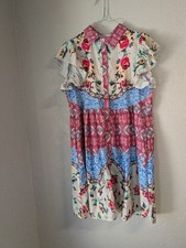Patchwork Shift Dress Med Floral Button Up Cottagecore Fairy Boho Twee Collar