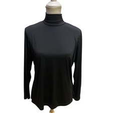 Lands End Womens Black Long Sleeve Turtleneck Top Size XL Made in Philippines